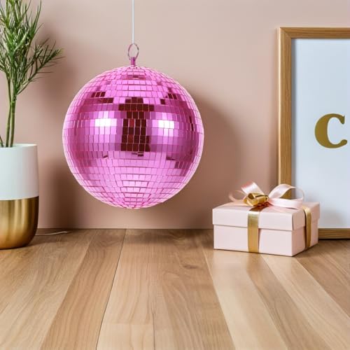 Bola espejada rosa de 20 cm de diámetro para decoración de fiestas, globos reflectantes para festivales musicales y eventos de baile miniatura 6