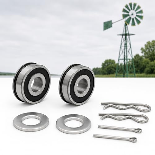Windmill Bearing Repair Kit for 8 Ft Lawn Garden Yard Ornament Fan 1/2 ID x 1 3/8 OD Includes Bearings Flanges Pins and Washers (1/2 Id X 1 3/8 Od)