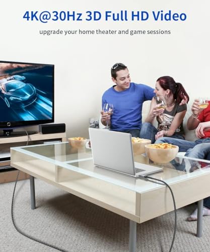 JSAUX 4K DisplayPort à HDMI Adaptateur de câble 10FT, DP à HDMI Vidéo masculine UHD 4K@30Hz/2K@60/1080P@120 Nylon DP à HDTV Cord unidirectionnel pour Dell, Projecteur, Bureau, AMD, NVIDIA, Lenovo, HP, ThinkPad