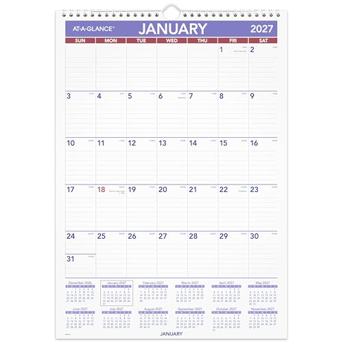 Image of AT-A-GLANCE 2027 Wall Calendar, Monthly, 12 inch x 17 inch Planner, Ruled Daily Blocks (PM22827)