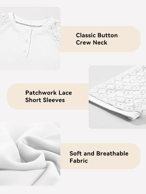 Image of DOKOTOO KIDS Girls Fashion Lace Short Sleeve Shirts Casual Button Crewneck Blouses Tops 6-15 Years