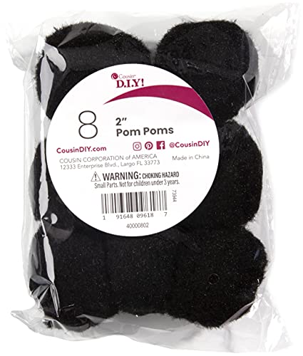 Cousin DIY Black 2 inch Poms, 8 Pack