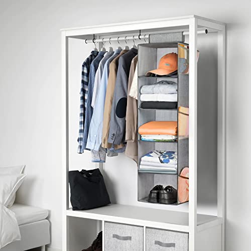 Criusia 2 Pack Hanging Closet Organizer 5 Shelves, Foldable Closet Organizers And Storage With 6 Side Pockets, Hanging Organizer For Closet Organization And Storage,Grey #TOP1