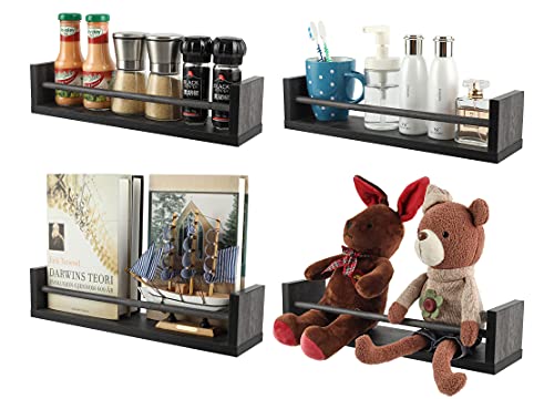 TQVAI Schweberegale Wandregal 4er Set Holz Wandregal für Schlafzimmer, Wohnzimmer, Bad, Küche, Büro, Dunkelschwarz Cover