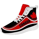 Canada Flag Shoes Men Women Canadian Flag High Top Sneakers Red Maple Shoes Gifts for Dad Mom Size 14 Men,15 Women White