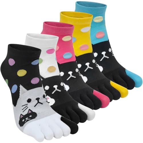 ABTRAV Womens Funny Toe Socks Five Finger Low Cut Socks Cartoon Toe Seperated Cotton Running Ankle Socks