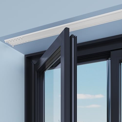 Heavy Duty Double Ceiling Curtain Track Rail (1.0m-6.0m) - Adjustable Black Curtain System for Versatile Room Divider in Living Room & Bedroom - 4m (4x1m) Solution