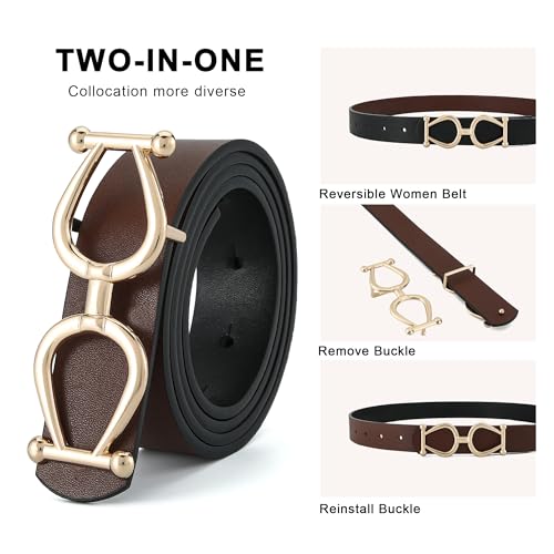 Earnda Women's Reversible Leather Belts for Jeans Pants Fashion Ladies Dress Belt with Gold Buckle 1.1" Width4