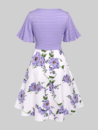 Image of Rosegal Plus Size Women Cottagecore 2PC Floral Sundress Set | Flutter Sleeves Twisted Crop Top, Cottagecore Floral Cami Dress, Vintage Midi Dress Set, Sleeveless Midi Dress