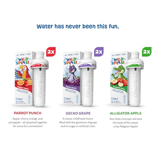 Cirkul Wild Splash Stevia Flavor Water Variety Pack, Makes 36 Drinks, No Sugar, Zero Calorie Drink Mix, (2 Parrot Punch, 2 Alligator Apple, 2 Gecko Grape)