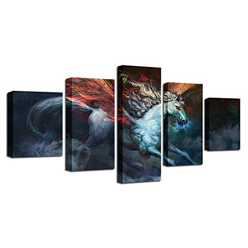 Murale HD cheval blanc en colère toile 5 pièces pour habiller grand mur nu
