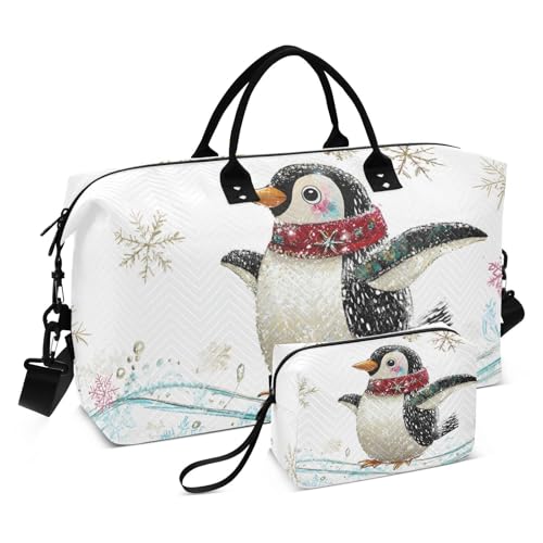 Travel Duffel Bag Penguin Art Winter Gym Bag Sports Tote Bag with Multiple Interior Pockets Shoulder Weekender Bag for Women Men with Toiletry Bag 20.5”x 7.9”x 13.8