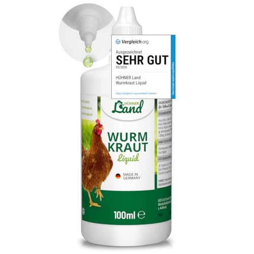Test très bien 2026 HÜHNER Land Herbe vermifuge liquide 100 ml – pour poules et volailles, avec véritable vermifuge (Artemisia Absinthium) dans une formule végétale à base de recettes, convient pour