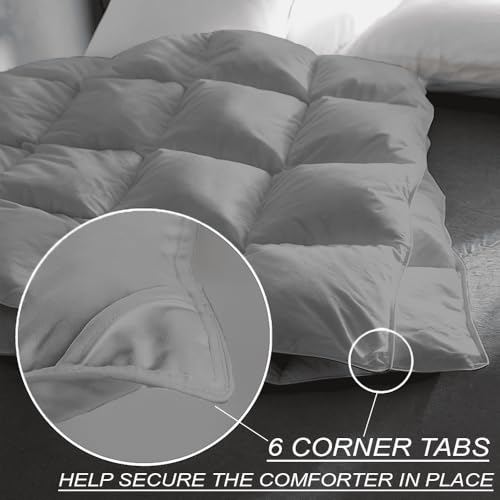 Image of Queen Size Comforter Set - All Season Down Alternative Bedding Comforter Set - Quilted Duvet Insert with Corner Tabs - Box Stitched Blanket - Breathable, Soft - Silver Grey