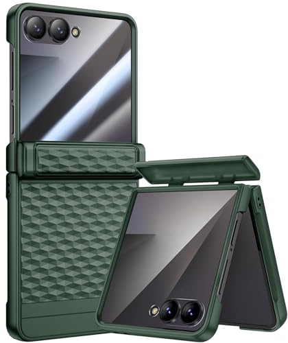 Image of Kapa Geometric Hinge Protection Back Cover for Samsung Galaxy Z Flip7 / Flip 7 | with [Inbuilt Glass] Full Body Shockproof Hard Back Case (Dark Green)