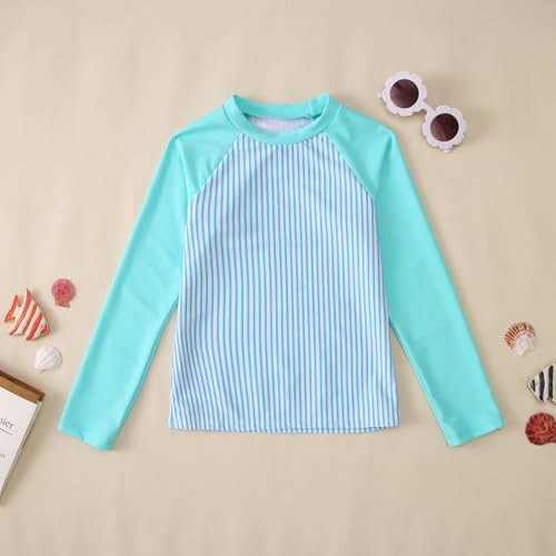 Girls Rash Guard Swimsuit Set Long Sleeve Two Pieces Stripe Bathing Suits Kids Summer Beach Swimwear 7-12 Years2