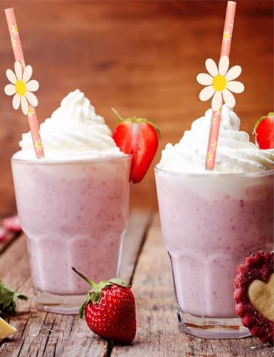 30 pitillos desechables rosas con diseño margarita miniatura 3