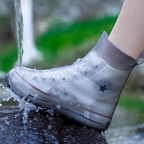 Cubrecalzados antideslizantes impermeables, para lluvia, reutilizables y plegables, para hombres y mujeres, para ciclismo al aire libre, campamento y viajes (talla pequeña, blanco) miniatura 2