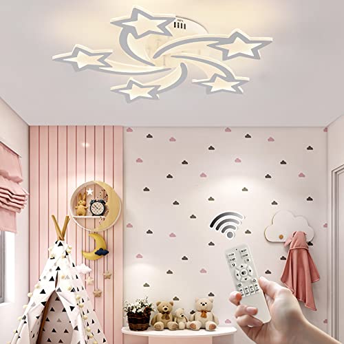 Qcyuui Lámpara de techo LED 60 W regulable, lámpara de techo acrílica moderna, lámpara con forma de araña de 5 estrellas para sala de estar, control remoto incluido Cover