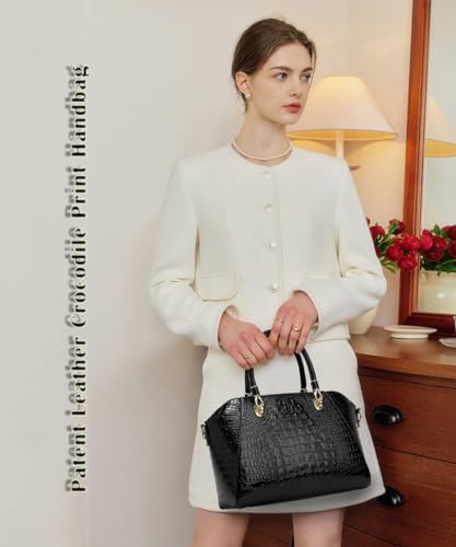 Bolso de mano mujer con patrón cocodrilo y acabado brillante miniatura 2
