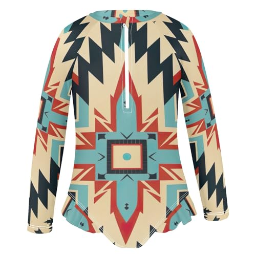 American Indian Ethnic Pattern Girls Long Sleeve Swimsuit Rashguard Swimwear One Piece Bathing Suit 212198184