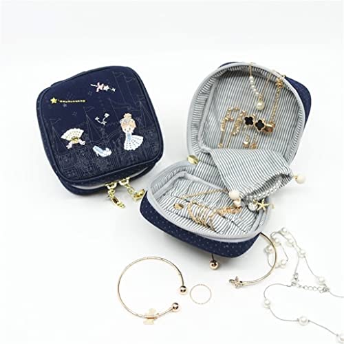 Caja de joyería bordada y portátil con gran capacidad de tela para organizar collares 5