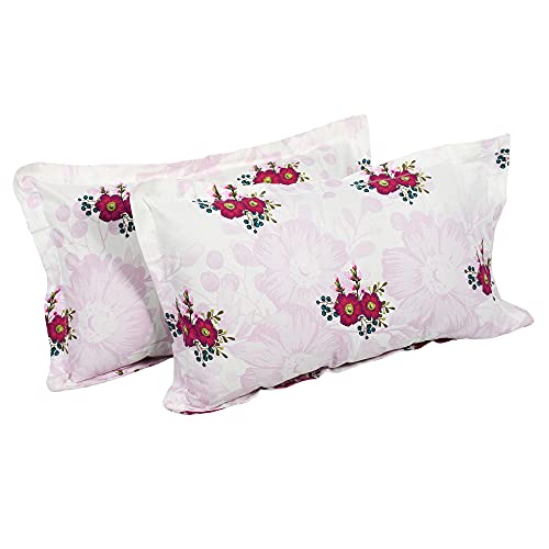 Image of Story@Home Floral 100% Cotton Bedsheet for Double Beds with 2 Pillow Covers, Baby Pink & Red कपास डबल बेडशीट