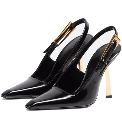 Image of YIYA Slingback Heels Pumps Shoes for Women with Buckle Strap Slip On Closed Pointed Toe Stiletto High Heel Wedding Party Casual Dress Backless Mules Sandals