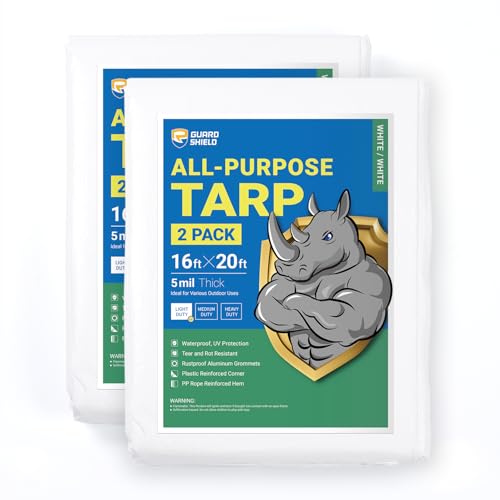 GUARD SHIELD Tarp White 16x20 Feet Multi Purpose Waterproof Poly Tarp Cover 5mil (2-Pack)