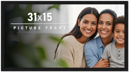 31x15 Frame Black Picture Frame - Complete Modern Photo Frame Includes UV Acrylic Shatter Guard Front, Acid Free Foam Backing Board, Hanging Hardware Wood Wall Frames for Family Photos - no Mat