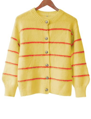 Image of QIBABU Womens Striped Cardigan Sweaters Casual Open Front Long Sleeve Button Down Knit Outwear