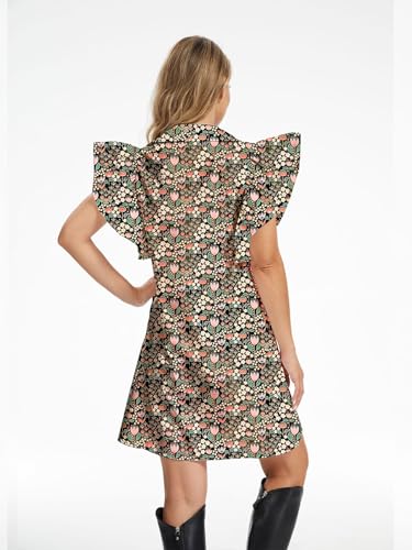 hibshaby Women's Floral Babydoll Mini Dress V-Neck Ruffle Sleeve Cute Dress Sundress3