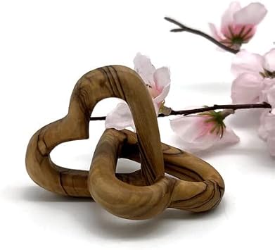 Olive Wood Hearts, Interlocking Wooden Hearts, 5th Wooden Hearts for Wedding Table, for Couple, Valentines Day Gifts for Him Her, Loss Love, Wood Heart Decor 2.4"