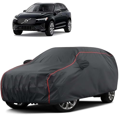 Image of Sulfar 100% Water Resistant Car Body Cover Compatible with Mirror for Volvo XC60 (Triple Stitched, Full Bottom Elastic, Dark Grey Taffeta with Red Piping)