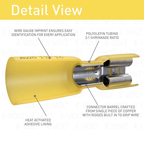 E-Volt Female Spade Crimp Connectors – 80 Pc 3:1 Polyolefin Heat Shrink Wire Connectors For 12-10 Awg | Industrial Grade Quick Disconnect Electrical Connectors For Boats, Automotive And Audio #TOP2