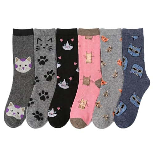 Image of Tipi Toe Women's 6-Pack Funky Crew Socks | Colorful Fun Patterned Novelty Dress Socks, Sizes 9-13