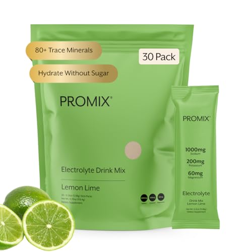 Image of ProMix Nutrition Electrolytes Powder Hydration Packets - Himalayan Pink Salt, Magnesium, Potassium, Vitamin C - Lemon Lime, Lightly Sweetened - 30 Servings (Pack of 30)