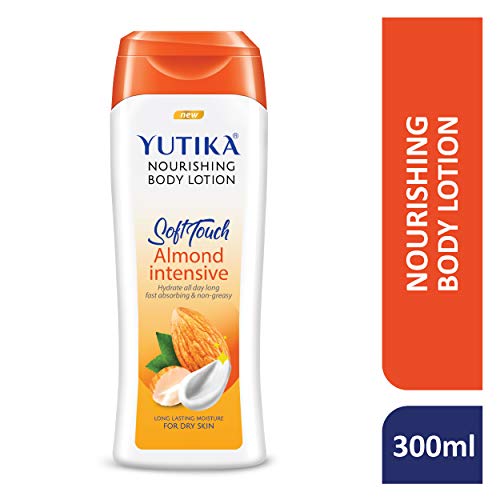 Image of Yuthika Soft Touch Almond Intensive Nourishing Body Lotion for Dry Skin, All-Day Hydration, Fast Absorbing & Non-Greasy, Long-Lasting Moisture, 300ml (Pack of 2)