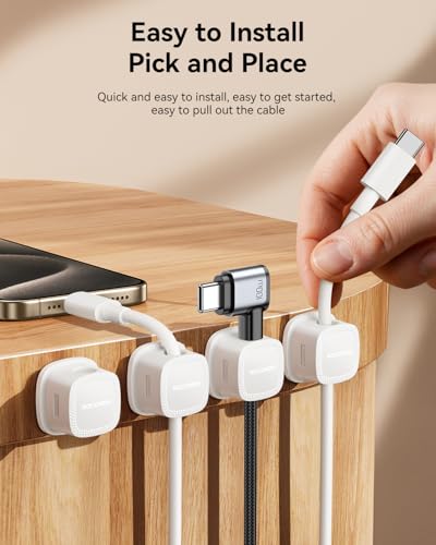 Image of 12-Pack Magnetic Cable Clips Cord Organizer-Cable Smooth Adjustable, Rocoren Desk Cable Management Accessories,Cable Holder Clips Wire Holder Keeper for Desktop,Nightstand,Wall,Home Office,Phone,Car