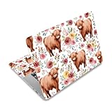 PLIGREAT Highland Cow Laptop Skin Sticker Aufkleber Universalgröße Passend Für 12 13 13.3 14 15 Zoll Laptop Abnehmbare wasserdichte Blumen Ästhetische Notebook Aufkleber PC Schutzfolie Aufkleber