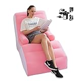 Inflatable Lazy Sofa with Household air Pump, Foldable Lounge Chair with Armrests for Living Room, Bedroom, Office,Travel, Camping （Pink）