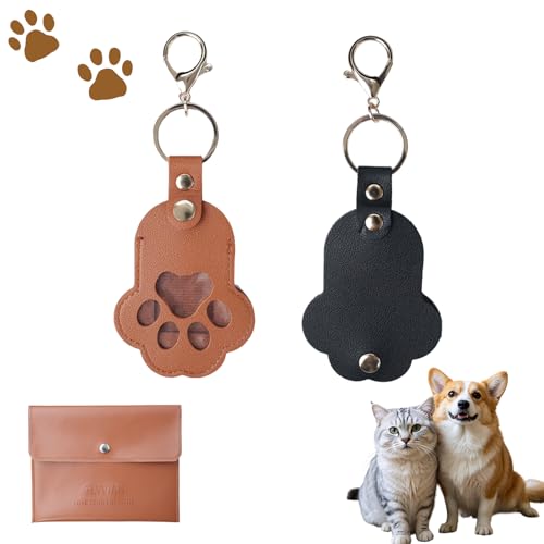 GLYVIAN 2Pcs Dog Hair Keychain Keepsake Leather Paw Print Cat