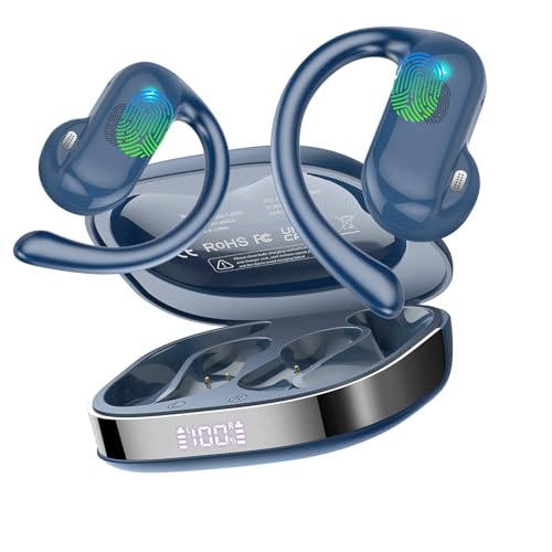 Image of Open Ear Earbuds Wireless Bluetooth 5.4 HiFi Stereo Earbuds with Ear Hooks | 32H Open Ear Headphones with ENC Noise Cancelling, IPX7 Waterproof Sport Over Earbuds for Running /Gym, Deep Blue