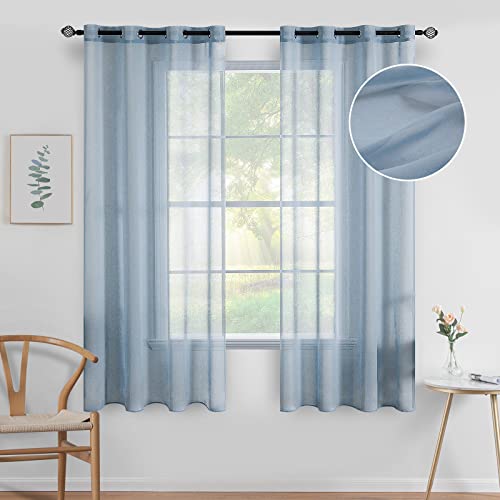 MIULEE 2 Panels Dusty Blue Semi Sheer Window Curtains Elegant Grommet Top Window Voile...
