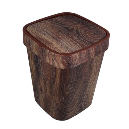 TOVINANNA Cubo de Basura de Cocina con Tapa Abatible Estilo Vintage con Acabado Imitación Madera Nogal Grande Papelera Rústica para Baño Salón y Oficina
