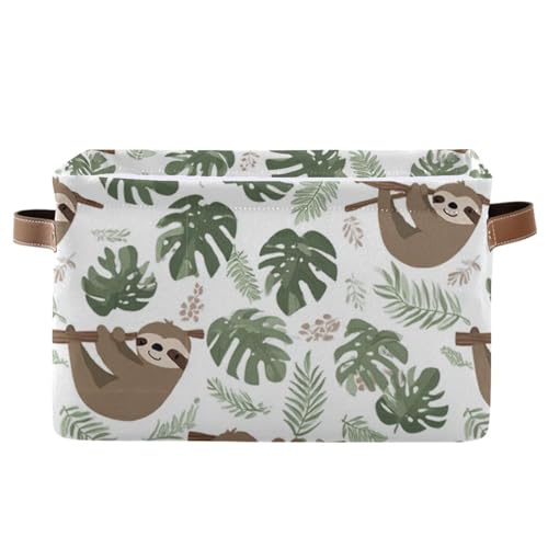 Image of Aslsiy Storage Basket Sloth Tropical Leaves Nursery Bins Baby Box Canvas Clothes Shelf Basket Laundry Hamper Gift Basket for Home Closet 1 Pcs