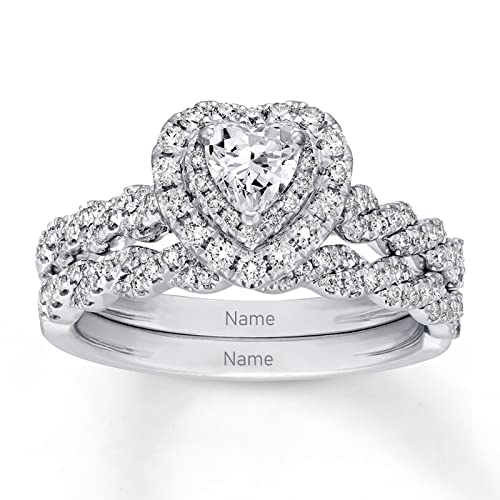 3.2 Carat(Ctw) Heart-Cut Moissanite Engagement Rings Sets For Women,10K 14K 18K Real Gold Wedding Rings Sets,Bridal Ring Sets With Free Engraving,Size 5-11 (14K Gold) #TOP28