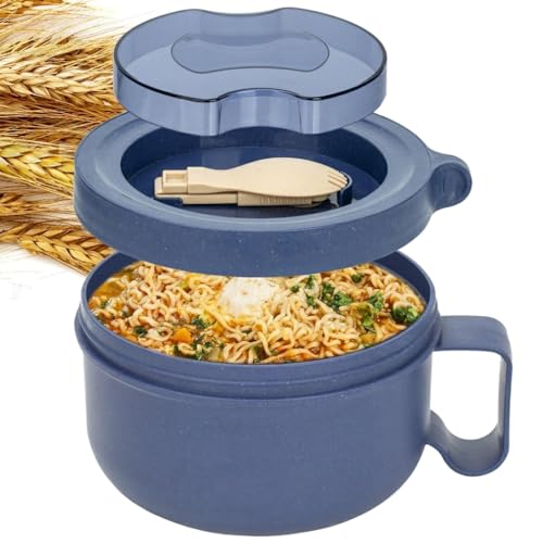 Ronanemon Unbreakable Microwave Soup Mugs with Lids and Handles,Microwave Ramen Bowl with Lid for Soup and Instant Noodles,Oatmeal, Gumbo, Salad,BPA Free (Sapphire Blue)