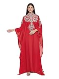 ANIIQ Women Dubai Kaftan Farasha Caftan Long Maxi Dress Long Sleeves Georgette Ethnic, Bridal, Evening, Party, Wedding Dress, Color- Red…