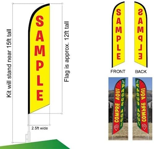 15ft Compre Aqui Pague Aqui Feather Flag Set, Includes Flag Pole and Ground Stake
